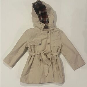Zara Kids Tan Hooded Raincoat girls 3/4 tan fleece lined